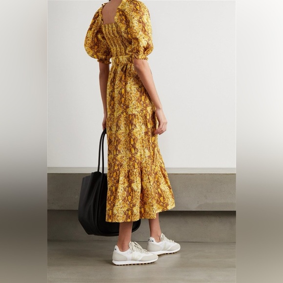 NWT FAITHFULL THE BRAND Rumi Belted Tiered Snake-Print Linen Midi Dress - Picture 2 of 5